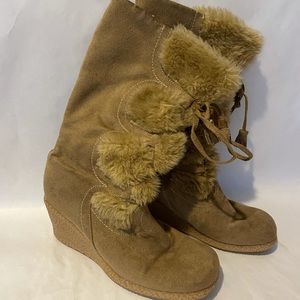 Wedge leather tassel boots by Wild Diva